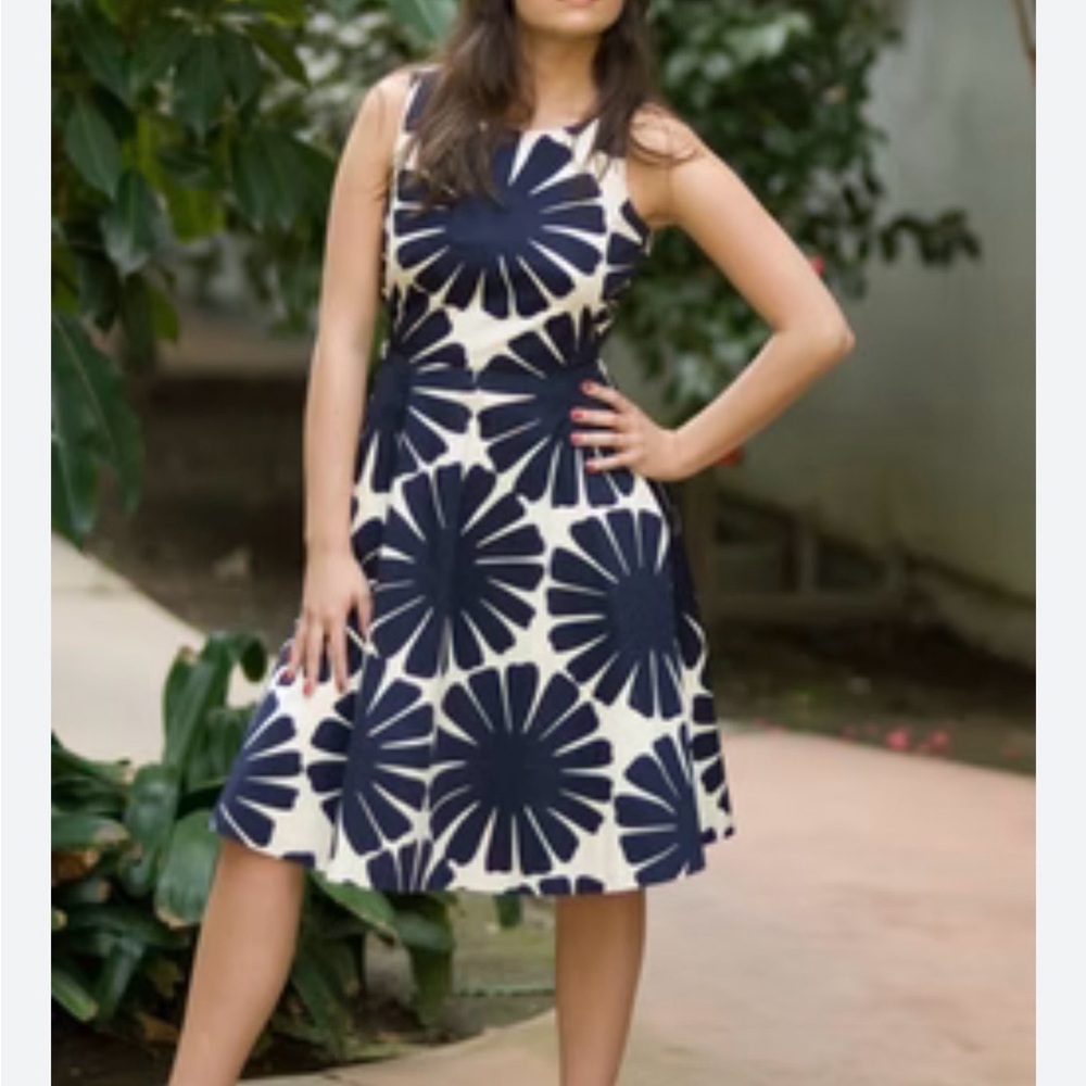 J. Crew Navy and White Floral Midi Dress